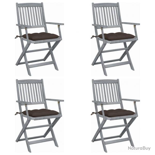 Chaises pliables d'extrieur lot de 4 et coussins Bois d'acacia