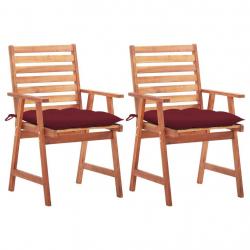 Chaises à manger d'extérieur lot de 2 et coussins Acacia massif