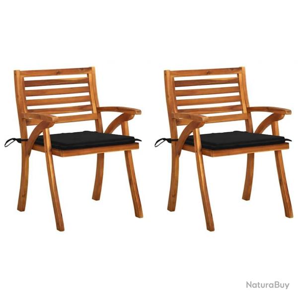Chaises  manger de jardin avec coussins lot de 2 Acacia massif
