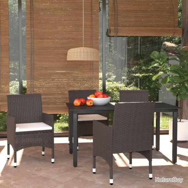 Ensemble  manger de jardin et coussins 5 pcs Poly rotin Marron