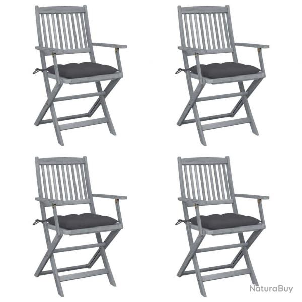 Chaises pliables d'extrieur lot de 4 et coussins Bois d'acacia