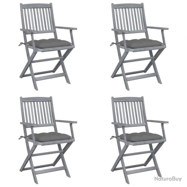 Chaises pliables d'extrieur lot de 4 et coussins Bois d'acacia