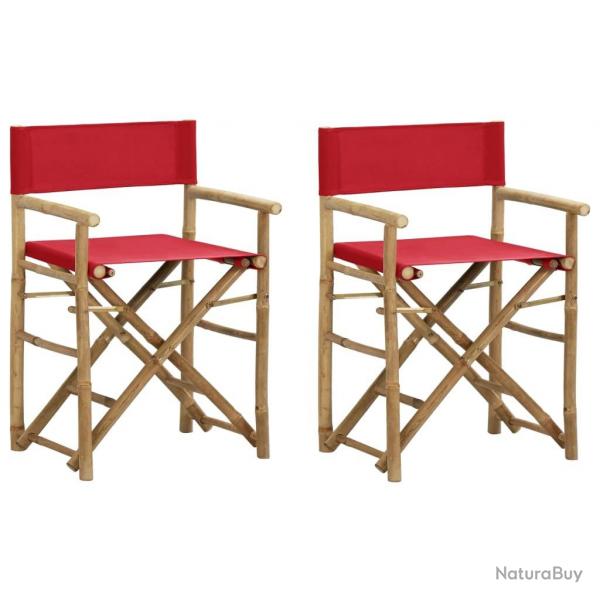 Chaises pliables de directeur lot de 2 Rouge Bambou et tissu