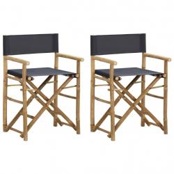 Chaises pliables de directeur lot de 2 Gris foncé Bambou tissu