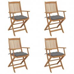 Chaises pliables de jardin lot de 4 avec coussins Bois d'acacia