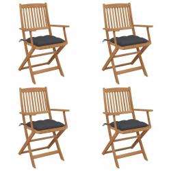 Chaises pliables de jardin lot de 4 avec coussins Bois d'acacia