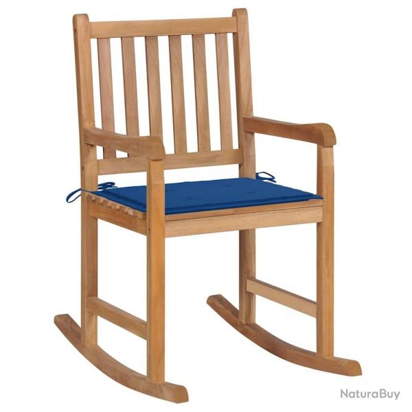 Chaise  bascule avec coussin bleu royal Bois de teck solide