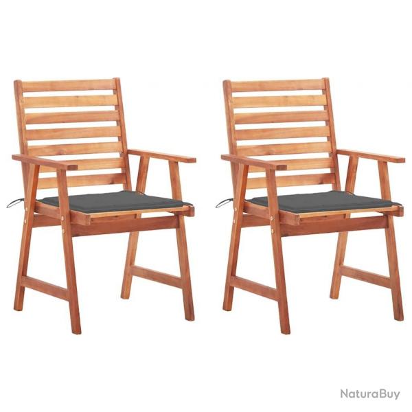 Chaises  manger d'extrieur lot de 2 et coussins Acacia massif
