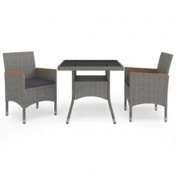Ensemble à manger de jardin 3 pcs Gris Résine tressée et acacia
