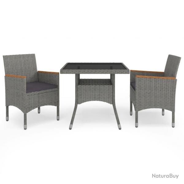 Ensemble  manger de jardin 3 pcs Gris Rsine tresse et acacia