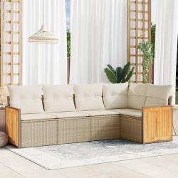 Salon de jardin avec coussins 5 pcs beige résine tressée