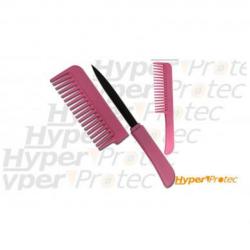 Peigne à cheveux rose self defense avec couteau caché