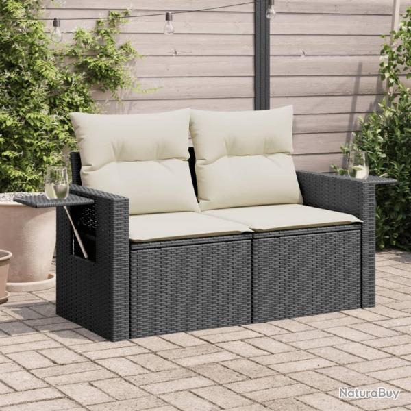 Canap de jardin avec coussins 2 places noir rsine tresse