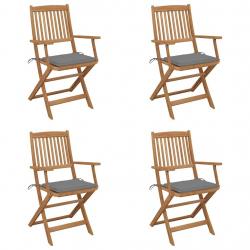 Chaises pliables de jardin lot de 4 avec coussins Bois d'acacia