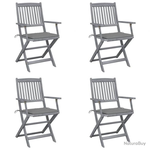 Chaises pliables d'extrieur lot de 4 et coussins Bois d'acacia