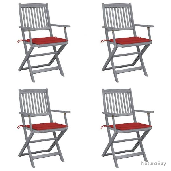 Chaises pliables d'extrieur lot de 4 et coussins Bois d'acacia