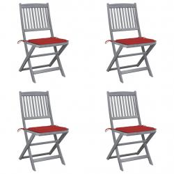 Chaises pliables d'extérieur lot de 4 et coussins Bois d'acacia