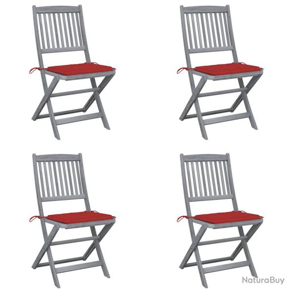 Chaises pliables d'extrieur lot de 4 et coussins Bois d'acacia