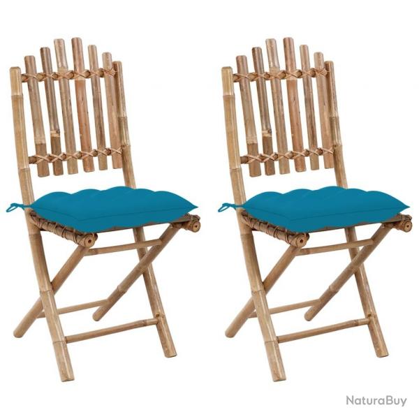 Chaises pliables de jardin lot de 2 avec coussins Bambou