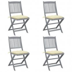 Chaises pliables d'extérieur lot de 4 et coussins Bois d'acacia