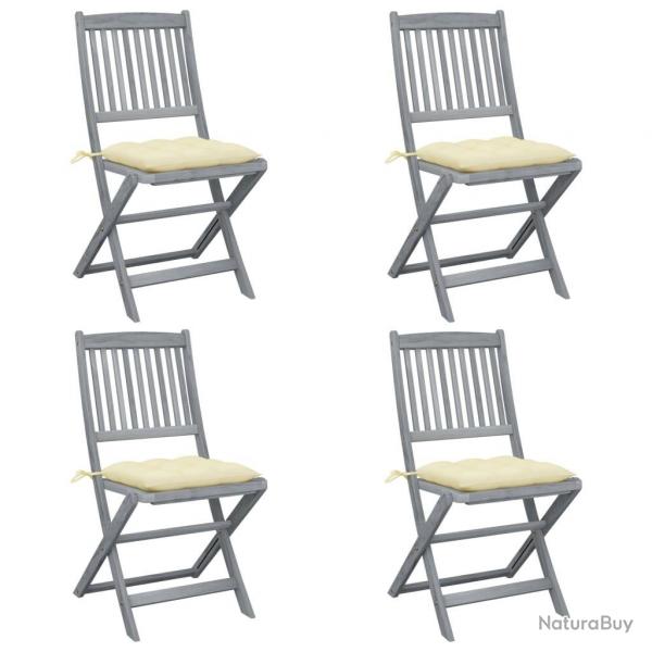 Chaises pliables d'extrieur lot de 4 et coussins Bois d'acacia