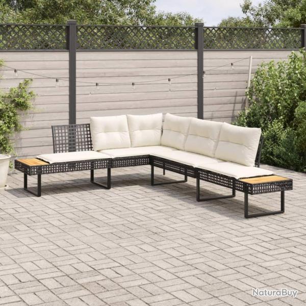 Canap de jardin avec coussins en forme de L noir rotin acacia