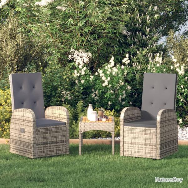 Chaise inclinable de jardin 2pc et coussins Rsine tresse Gris