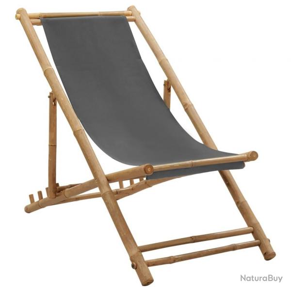 Chaise de terrasse Bambou et toile Gris fonc
