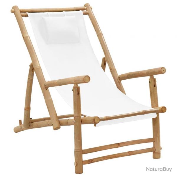 Chaise de terrasse Bambou et toile Blanc crme