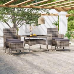 Ensemble à Manger jardin 5 pcs résine tressée verre trempé Gris