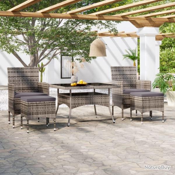 Ensemble  Manger jardin 5 pcs rsine tresse verre tremp Gris