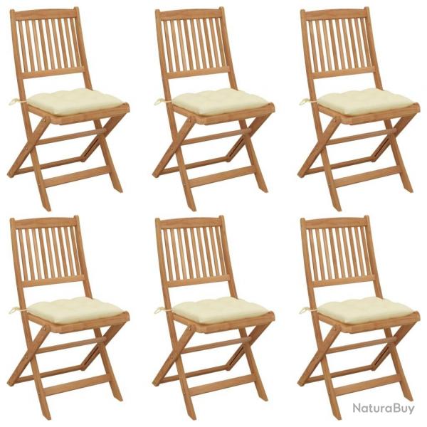 Chaises pliables de jardin lot de 6 avec coussins Bois d'acacia