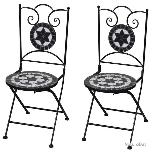 Chaises pliables de bistro 2 pcs Cramique Noir et blanc