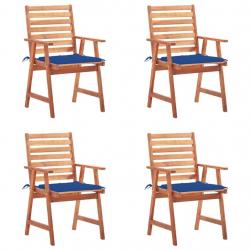 Chaises à manger d'extérieur lot de 4 et coussins Acacia massif