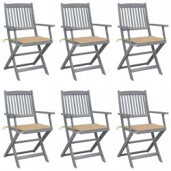 Chaises pliables d'extérieur lot de 6 et coussins Bois d'acacia