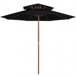 Parasol à deux étages avec mât en bois noir 270 cm