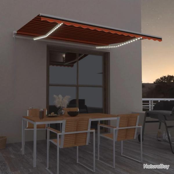 Auvent manuel rtractable avec LED 450x300 cm Orange et marron