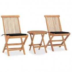 Ensemble à manger d'extérieur pliable avec coussin 3 pcs Teck