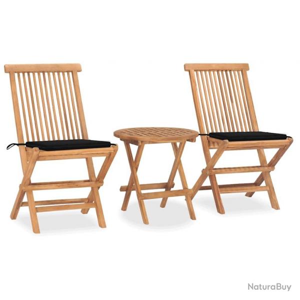 Ensemble  manger d'extrieur pliable avec coussin 3 pcs Teck