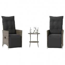 Ensemble de bistro 3 pcs avec coussins gris résine tressée