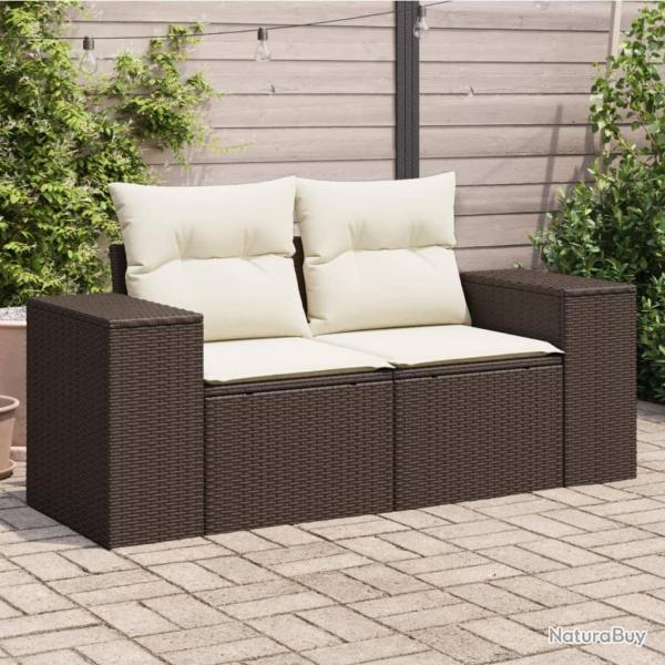 Canap de jardin avec coussins 2 places marron rsine tresse