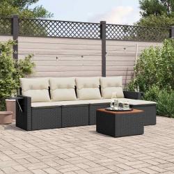 Salon de jardin 6 pcs avec coussins noir résine tressée