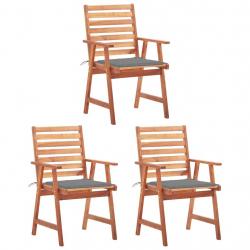 Chaises à manger d'extérieur lot de 3 et coussins Acacia massif