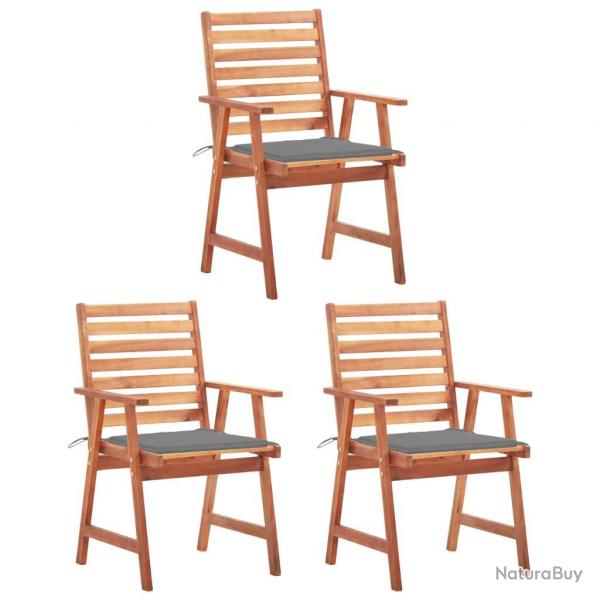 Chaises  manger d'extrieur lot de 3 et coussins Acacia massif