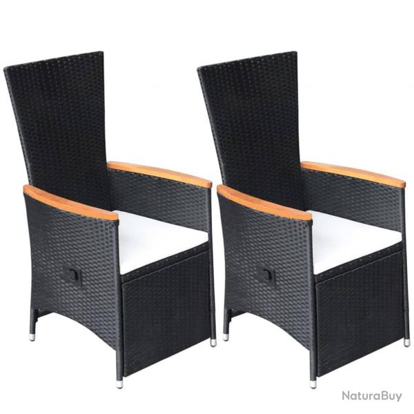 Chaise inclinable de jardin 2pc et coussins Rsine tresse Noir