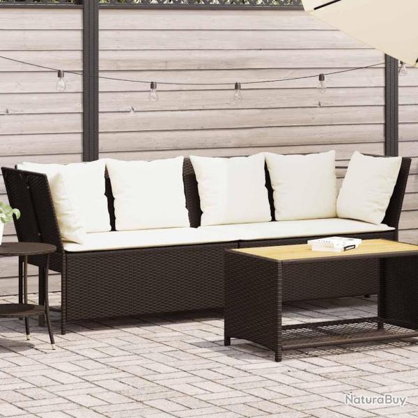 Canap de jardin avec coussins marron rsine tresse