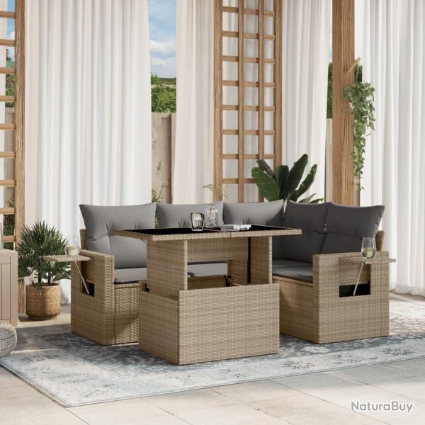 Salon de jardin avec coussins 5 pcs beige rsine tresse