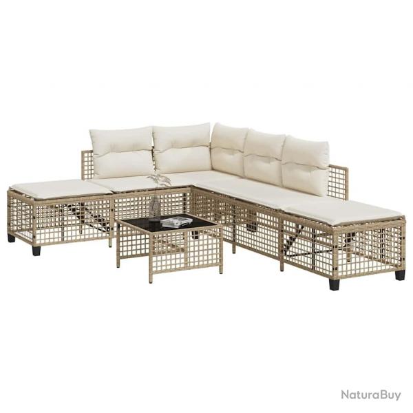 Salon de jardin d'angle avec coussins 3pcs beige rsine tresse