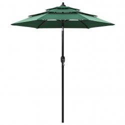Parasol de jardin à 3 niveaux avec mât en aluminium vert 2 m