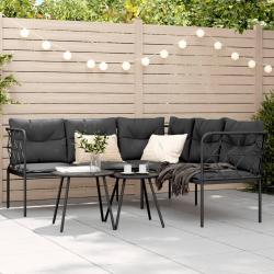 Canapé de jardin avec coussins forme de L noir acier textilène